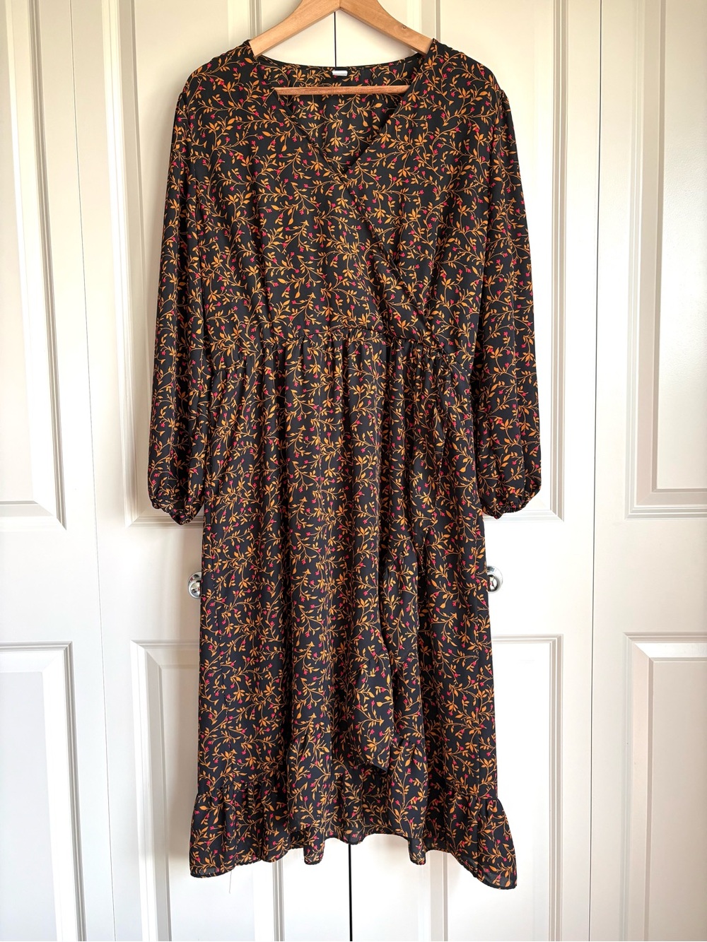 Old Navy Dark Floral Faux Wrap Midi Dress XL Long Sleeve Fall Cottagecore